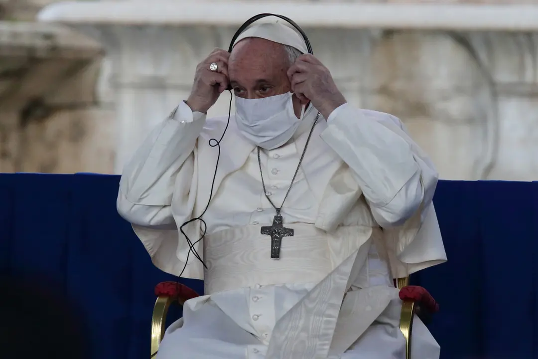 Rome (Italy): Pope Francis participates in an interfaith event with representatives of other world religions at Campidoglio Square to commemorate victims of wars and of the coronavirus pandemic. Photo: Evandro Inetti/dpa.
