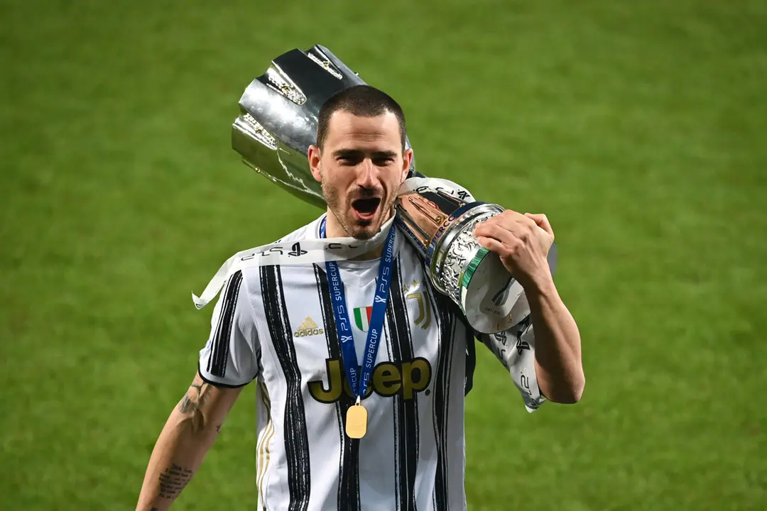 20 January 2021, Italy, Reggio Emilia: Juventus player Leonardo Bonucci celebrates with the trophy after winning the Italian Super Cup (Supercoppa Italiana) 2020-21 final match against Napoli at Mapei Stadium. Photo: Massimo Paolone/LaPresse via ZUMA Press/dpa