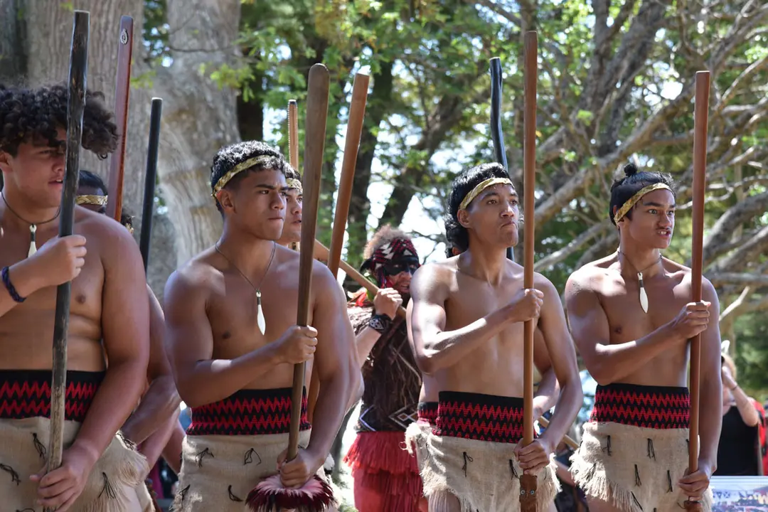04 February 2021, New Zealand, Waitangi: Maori perform a welcoming ceremony for politicians during 2021 Waitangi Day commemorations, which marks the anniversary of the initial signing &ndash; on 6 February 1840 &ndash; of the Treaty of Waitangi, which is regarded as the founding document of the nation. Photo: Ben Mckay/AAP/dpa