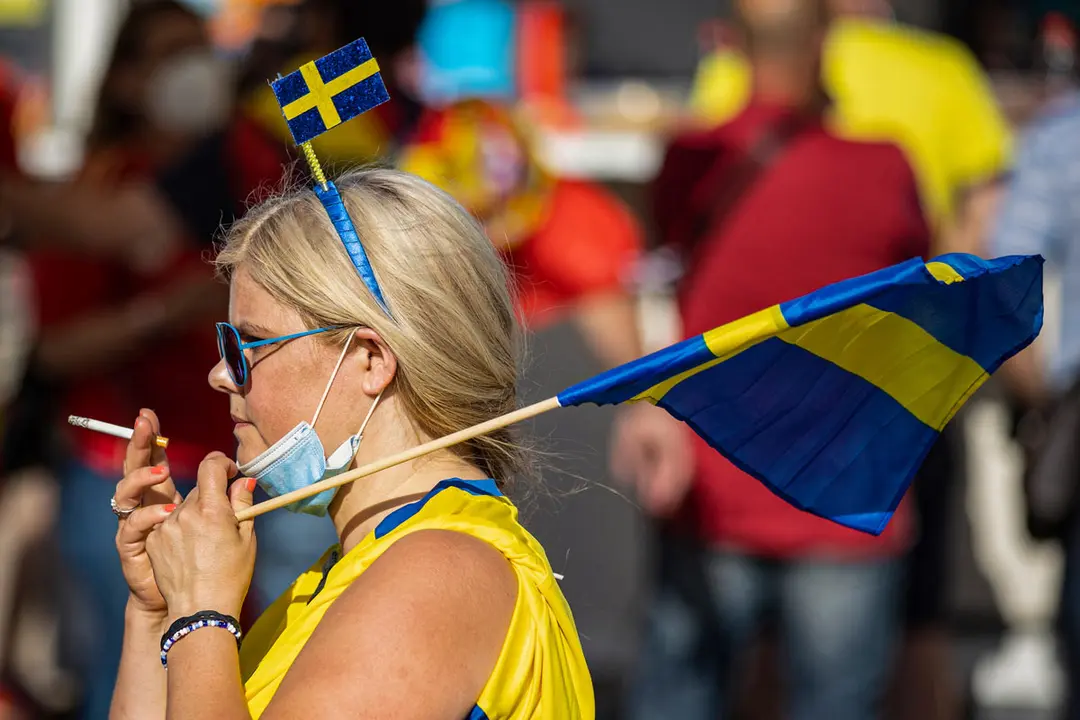 14 June 2021, Spain, Seville: A fan is seen before the start of the UEFA EURO 2020 Group E soccer match between Spain and Sweden at La Cartuja Stadium. Photo: Jose Luis Contreras/DAX via ZUMA Wire/dpa