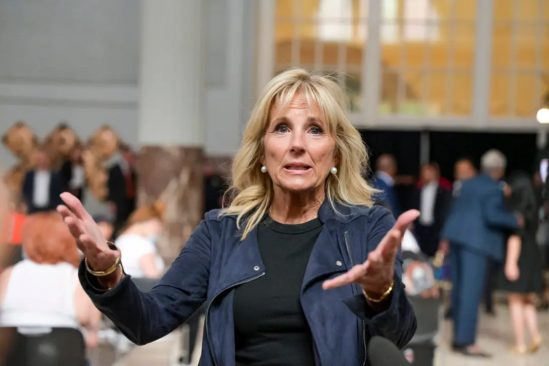 29 June 2021, US, Houston: US First Lady Jill Biden speaks during her visit to a COVID-19 vaccination event hosted by the Houston Astros at Union Station (Minute Maid Park). Photo: Maria Lysaker/ZUMA Wire/dpa