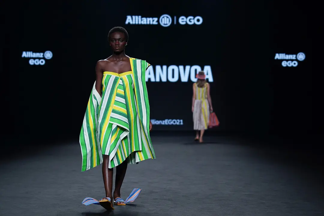 19 September 2021, Spain, Madrid: A model walks the runway at the Delanovoa fashion show during the EGO Mercedes Benz Fashion Week in Madrid (MBFWM) at IFEMA. Photo: Atilano Garcia/SOPA Images via ZUMA Press Wire/dpa