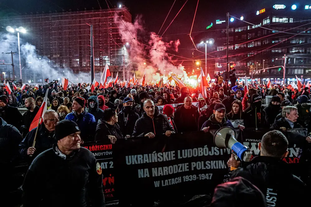 11 November 2021, Poland, Wroclaw: Polish nationalists take part in a march under the slogan of the March of Poles on the occasion of Independence Day. Photo: Krzysztof Kaniewski/ZUMA Press Wire/dpa.