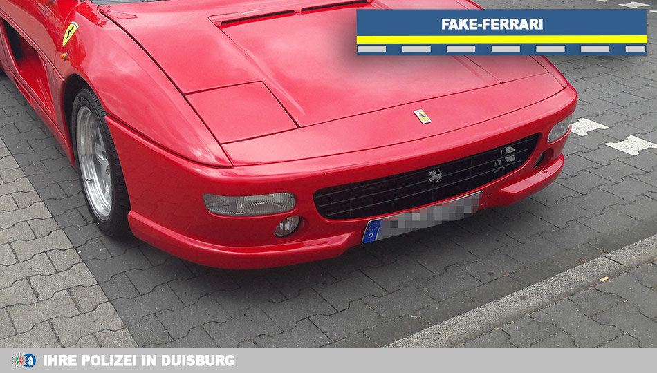 A Toyota owner in Germany with a fondness for bright red Italian sports cars found himself in trouble after a police patrol stopped to admire what at first sight appeared to be a genuine Ferrari. Photo: Polizei Duisburg/dpa