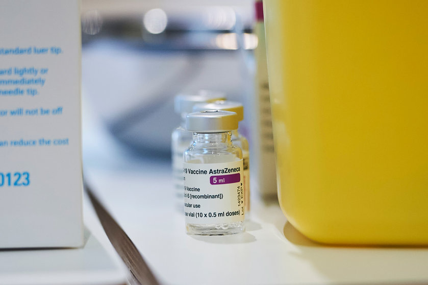 31 March 2021, Spain, Santander: Vials of the AstraZeneca Corona vaccine are pictured at the start of the mass vaccination campaign against Covid-19, at the Palace of Exhibitions and Congress of Santander in Cantabria. Photo: Juan Manuel Serrano Arce/EUROPA PRESS/dpa