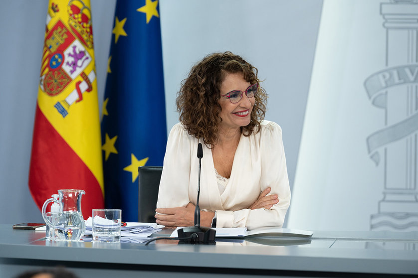 Finance Minister María Jesús Montero, at a press conference after the extraordinary meeting of the Council of Ministers. Photo: La Moncloa.