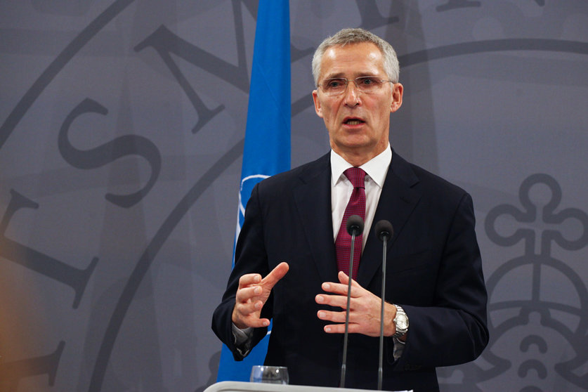 03 November 2021, Denmark, Copenhagen: The North Atlantic Treaty Organization (NATO) Secretary General Jens Stoltenberg speaks at a joint press conference with Danish Prime Minister Mette Frederiksen (not pictured) following their meeting. Photo: Steffen Trumpf/dpa.
