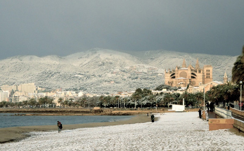 A general view of Palma, with its cathedral covered in snow. Photo: Migangbat/Creative Commons.