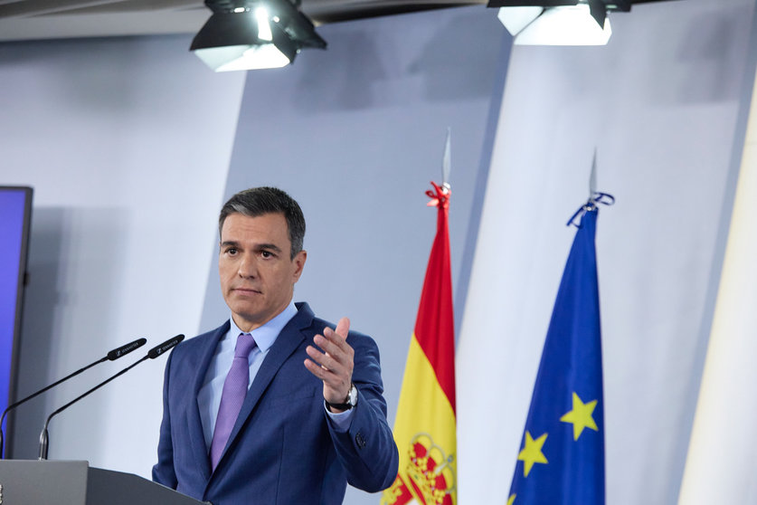 25 June 2022, Spain, Madrid: Spanish Prime Minister Pedro Sanchez speaks during a press conference following an extraordinary cabinet meeting. Photo: Jesús Hellín/EUROPA PRESS/dpa.