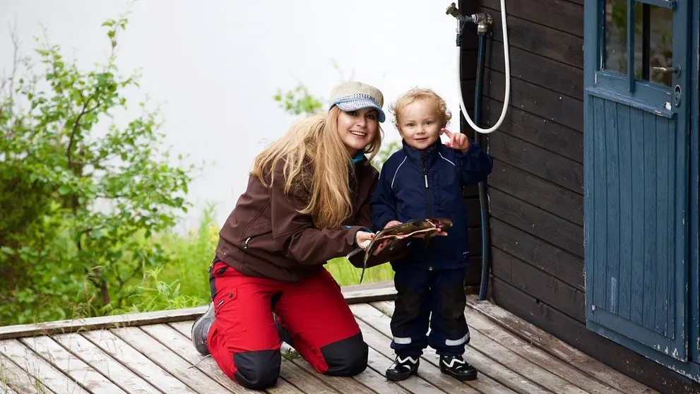 Woman child mother son winter clothes