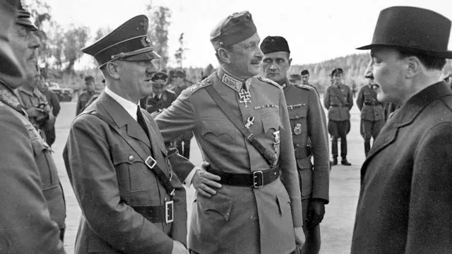 Hitler_Mannerheim_Ryti Kalle Sjöblom Finnish National Board of Antiquities - Musketti Historian kuvakokoelma [Public domain]