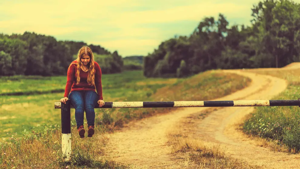 Girl barrier sitting blonde sad thinking