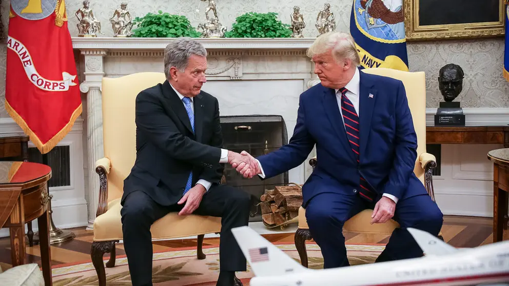 File photo of Sauli Niinistö shaking hands with Donald Trump during his visit to the White House in October 2019.
Photo: @TPKanslia