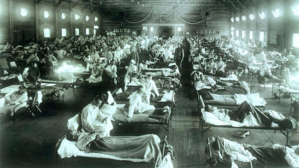 Spanish-flu-Emergency-military-hospital-during-influenza-epidemic,-Camp-Funston,-Kansas,-United-States-by-National-Museum-of-Health-and-Medicine,-Armed-Forces-Institute-of-Pathology,-Washington,-D.C.,-United-States.