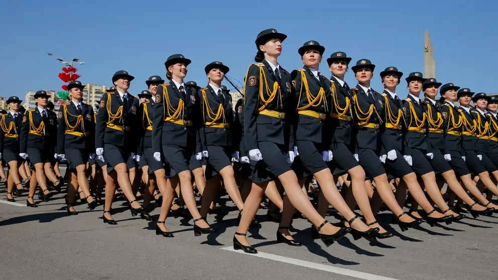 Belarusian soldiers take part in the Victory Day parade, which marks the anniversary of the victory over Nazi Germany in World War Two, amid the coronavirus disease (COVID-19) outbreak, in Minsk, Belarus May 9, 2020. REUTERS/Vasily Fedosenko