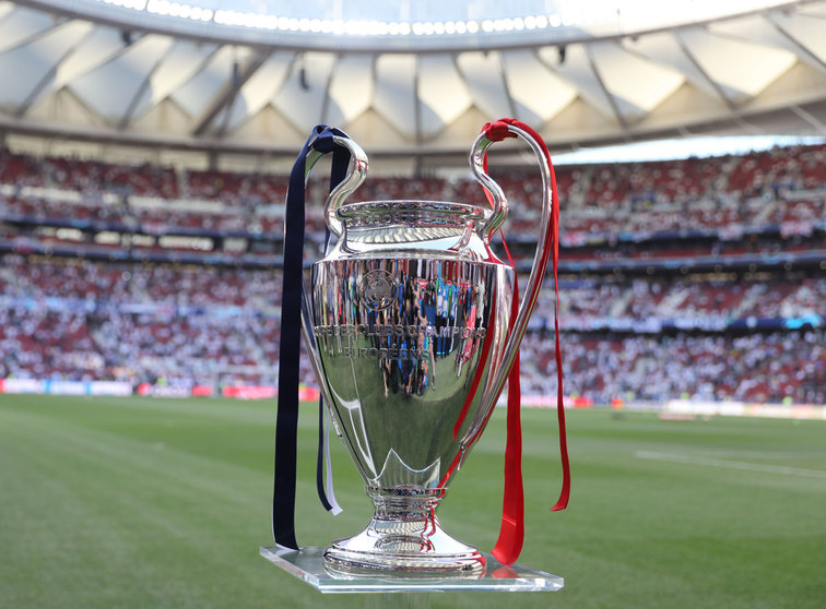 A general view of the Champions League trophy prior to the start of the 2019 UEFA Champions League final. The Champions League will return in August with the quarter-finals onwards being played as one-off games in Lisbon, European football&#39;s governing body UEFA said on Wednesday. Photo: Jan Woitas/dpa-Zentralbild/dpa