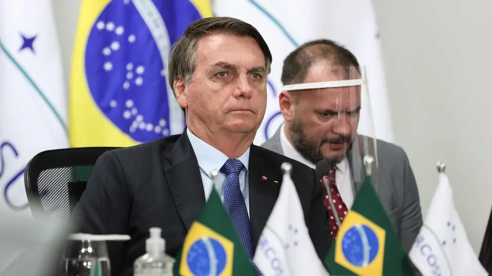 Brazilian President Jair Bolsonaro attends the Mercosur Summit held via video conference. Bolsonaro has tested positive for Covid-19, he confirmed on Tuesday. Photo: Marcos Correa/Brazilian presidency/dpa