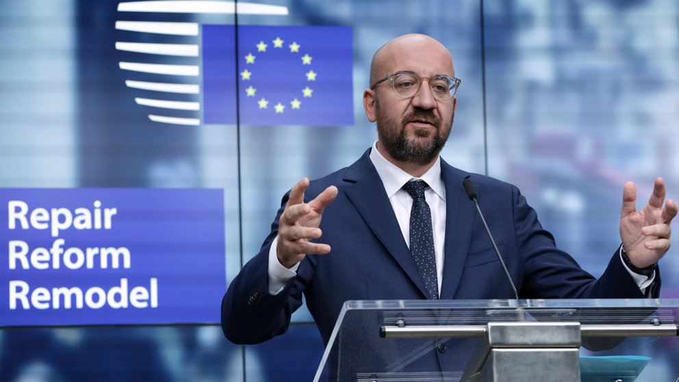 10 July 2020, Belgium, Brussels: President of the European Council Charles Michel speaks during a press conference on the EU Coronavirus (Covid-19) recovery package. Photo: Dario Pignatelli/European Council /dpa