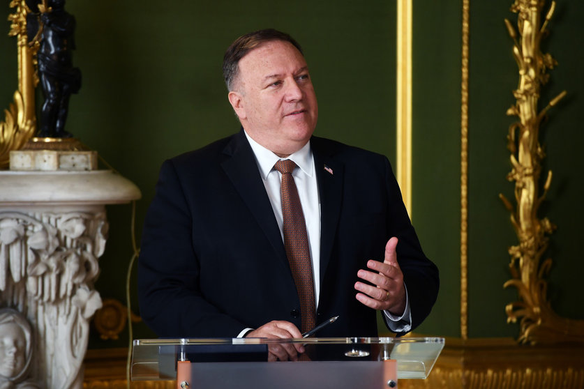 England, London: US Secretary of State Mike Pompeo speaks during a joint press conference with his UK counterpart Dominic Raab (Not Pictured) following their meeting at Lancaster House. Photo: Peter Summers/PA Wire/dpa