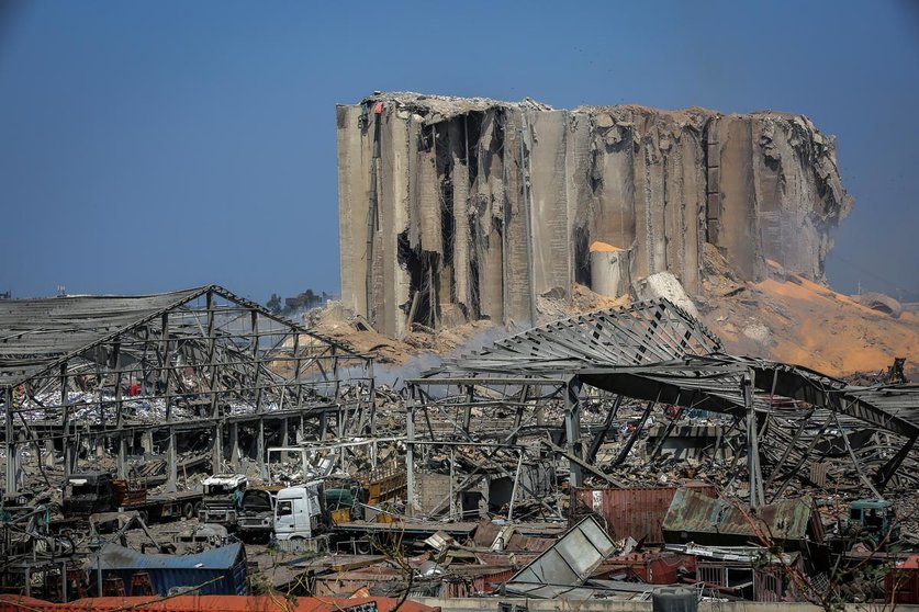 05 August 2020, Lebanon, Beirut: A general view of the destroyed port a day after a massive explosion rocked Beirut, killing at least 100 people and injured thousands. Photo: Marwan Naamani/dpa