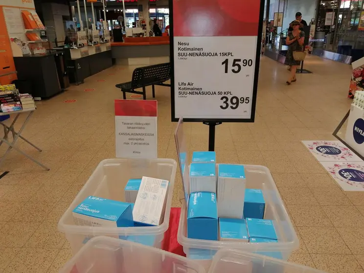 Mask packages for sale at a City Market store. Photo: Foreigner.fi.