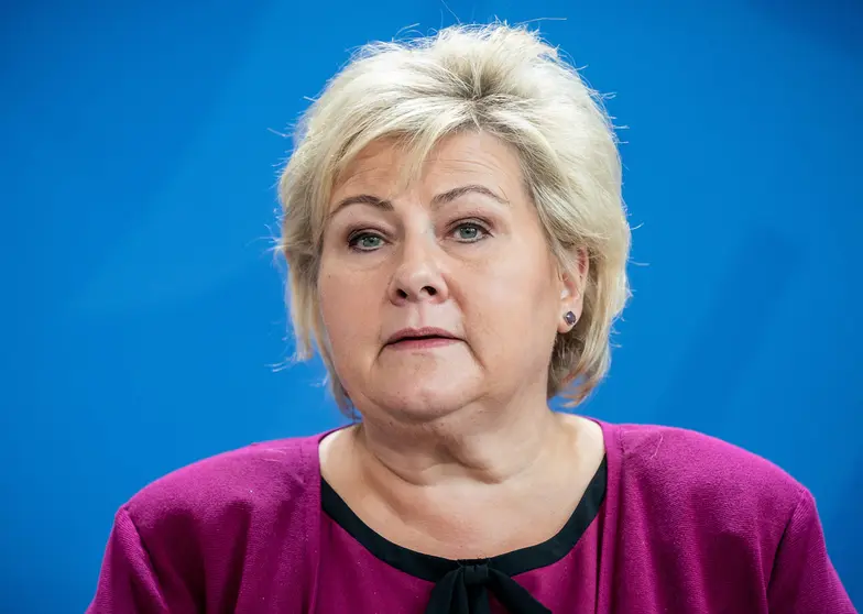 FILED - 15 October 2019, Berlin: Norwegian Prime Minister Erna Solberg attends a press conference. Solberg on Monday defended freedom of speech in her country after an anti-Islam rally at the weekend where pages were torn out of the Koran. Photo: Michael Kappeler/dpa.