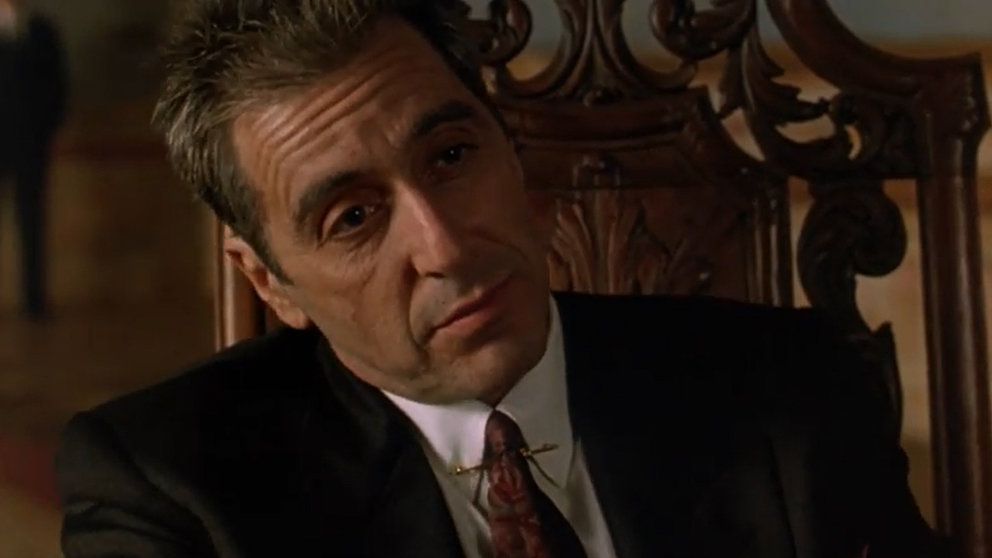 Al Pacino plays Michael Corleone in &#39;The Godfather&#39; trilogy. Image: screenshot from YouTube.