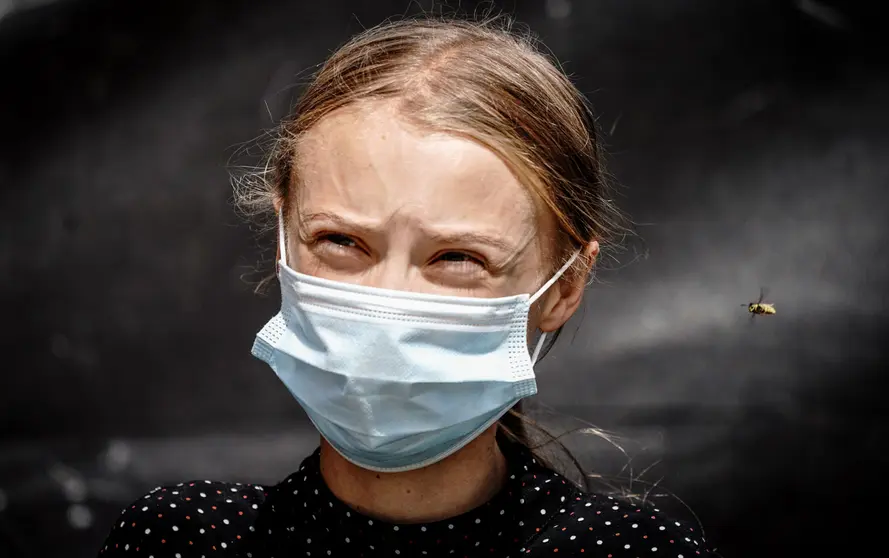 FILED - 20 August 2020, Berlin: Swedish climate activist Greta Thunberg attends a press conference in Berlin. Thunberg has reacted critically to the proposal by European Commission President Ursula von der Leyen for a more ambitious EU climate target. Photo: Kay Nietfeld/dpa.