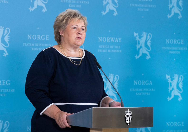 03 September 2020, Norway, Oslo: Norwegian Prime Minister Erna Solberg speaks during a press conference for children about the coronavirus. Photo: Berit Roald/dpa.