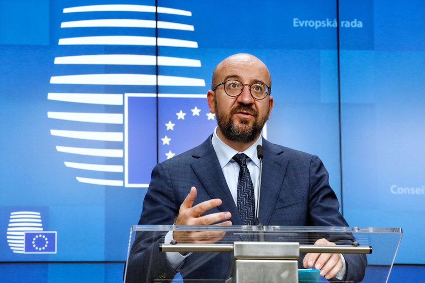 HANDOUT - 16 October 2020, Belgium, Brussels: European Council President Charles Michel speaks at a press conference after the end of a two days European Council summit, focusing on post-Brexit trade deal negotiations. Photo: Dario Pignatelli/European Council/dpa.