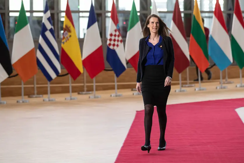 FILED - 21 February 2020, Belgium, Brussels: Then Belgian Prime Minister Sophie Wilmes arrives to attend the second day of an extraordinary EU summit on the European Budget 2021-2027. Belgian Foreign Minister Wilmes on Thursday has been admitted to intensive care for treatment of Covid-19, after having tested positive for the virus over the weekend. Photo: Zucchi Enzo/EU Council.