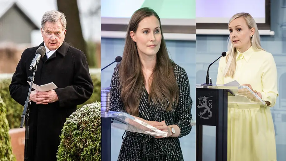 (L-R) President Sauli Niinistö, Prime Minister Sanna Marin and Interior Minister Maria Ohisalo. Photos: Government.