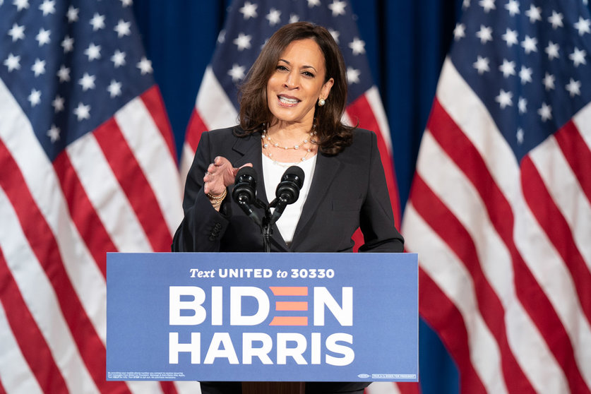FILED - 27 August 2020, US, Washington: Democratic Vice-Presidential nominee, Senator Kamala Harris, delivers a statement to the press at George Washington University. Harris, who is heading to the White House as Democrat Joe Biden&#39;s vice president, indicates she is ready to &#34;get started&#34; on the work ahead. Photo: Lawrence Jackson/Biden for President/dpa.
