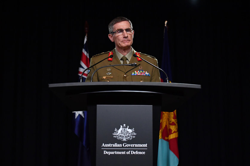 19 November 2020, Australia, Canberra: Angus Campbell, Chief of the Australian Defence Forces, delivers findings of the investigation report on the Afghanistan mission. A landmark report has shed light on alleged war crimes by Australian troops serving in Afghanistan. Photo: Mick Tasikas/AAP/dpa