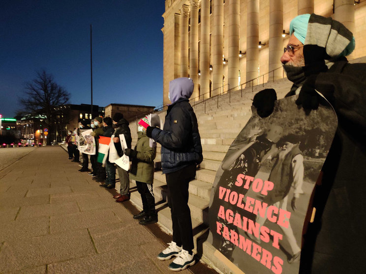 The protest was held in front of the Finnish Parliament. Photo: Indian Solidarity Finland.
