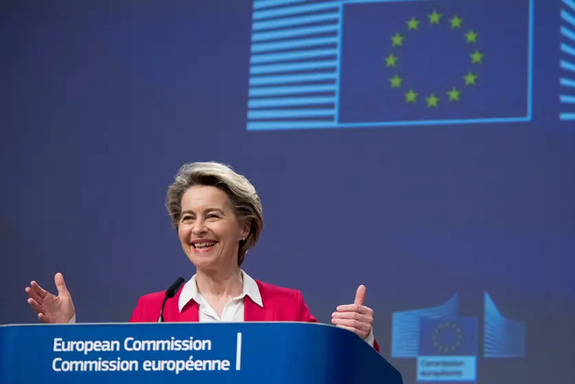 HANDOUT - 08 January 2021, Belgium, Brüssel: President of the European Commission Ursula von der Leyen speaks during a press conference on the coronavirus (Covid-19) vaccine doses from Pfizer-BioNTech. Photo: Etienne Ansotte/European Commission/dpa - ATTENTION: editorial use only and only if the credit mentioned above is referenced in full