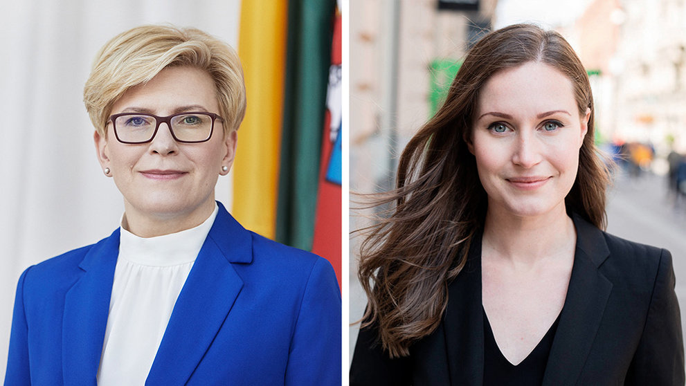 Prime Ministers Sanna Marin (R) and Ingrida Šimonytė. Photo: Twitter/@FinGovernment.