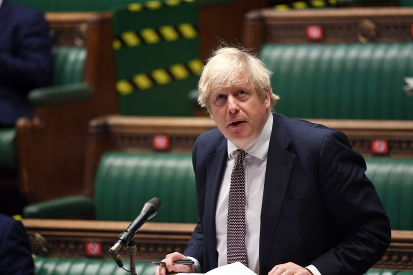 HANDOUT - 13 January 2021, England, London: UK Prime Minister Boris Johnson speaks during Prime Minister's Questions in the House of Commons. Photo: Jessica Taylor/Uk Parliament via PA Media/dpa - ATTENTION: editorial use only and only if the credit mentioned above is referenced in full