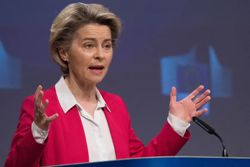 HANDOUT - 08 January 2021, Belgium, Brüssel: President of the European Commission Ursula von der Leyen speaks during a press conference on the coronavirus (Covid-19) vaccine doses from Pfizer-BioNTech. Photo: Etienne Ansotte/European Commission/dpa - ATTENTION: editorial use only and only if the credit mentioned above is referenced in full