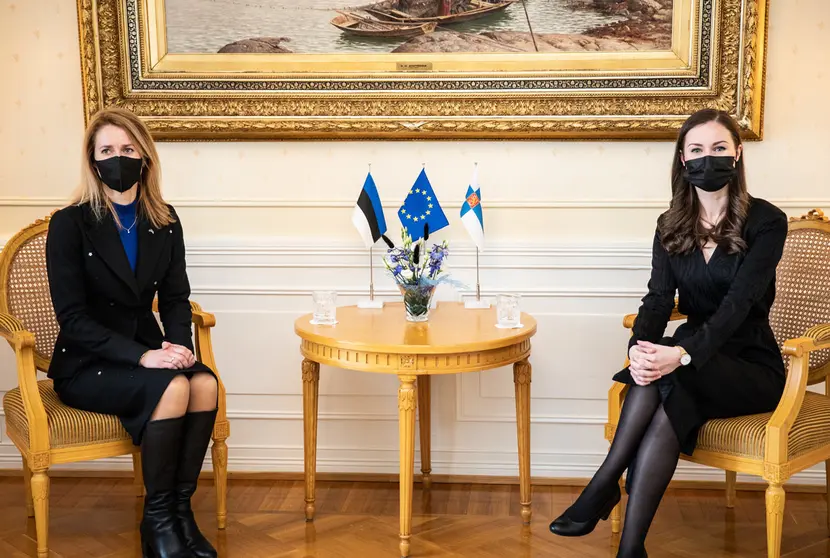 The prime ministers of Finland Sanna Marin (R) and Estonia Kaja Kallas, during their meeting in Helsinki. Photo: Laura Kotila/Vnk.