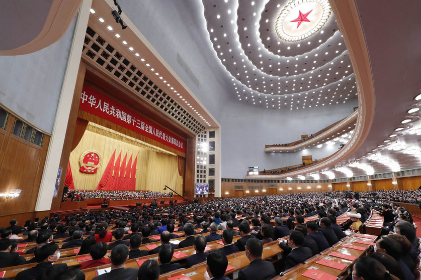 11 March 2021, China, Beijing: Deputies attend the closing meeting of the 4th session of the 13th National People's Congress at the Great Hall of the People. Photo: -/TPG via ZUMA Press/dpa