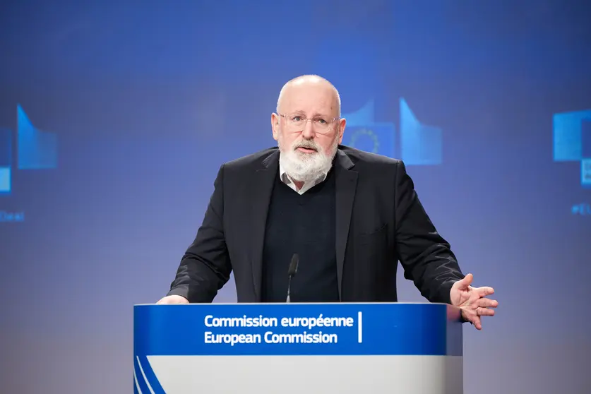 FILED - 24 February 2021, Belgium, Brussels: European Commissioner for European Green Deal Frans Timmermans speaks during a press conference on "Building a Climate-Resilient Future - A new EU Strategy on Adaptation to Climate Change" at the EU headquarters in Brussels. Timmermans has admitted that the European Union made mistakes in devising a coronavirus vaccination strategy for member countries. Photo: Claudio Centonze/European Commission/dpa - ATTENTION: editorial use only and only if the credit mentioned above is referenced in full