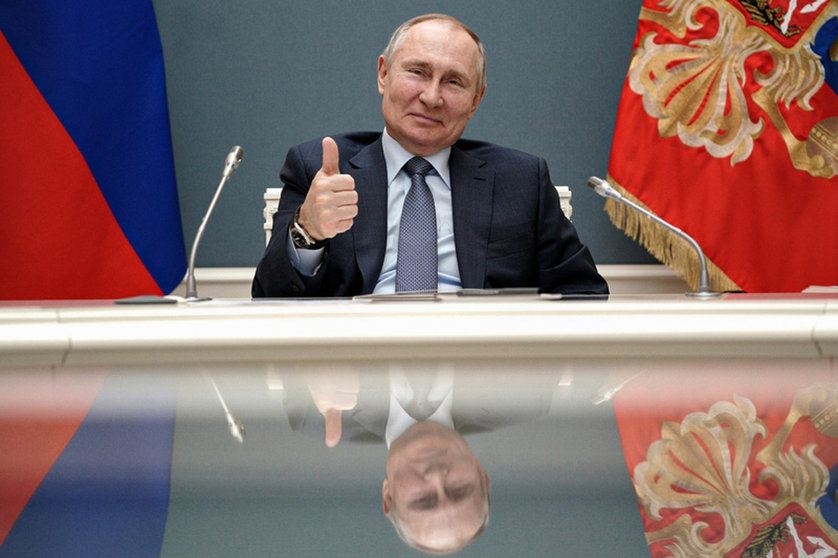 HANDOUT - Russian President Vladimir Putin gestures during a via videoconference call with Turkish President Recep Tayyip Erdogan on March 10. Responding to President Joe Biden's remark that he thinks the Russian president is a "killer," Vladimir Putin on Thursday suggested the US leader should take stock of his own flaws and wished him "good health." Photo: -/Kremlin/dpa - ATTENTION: editorial use only and only if the credit mentioned above is referenced in full