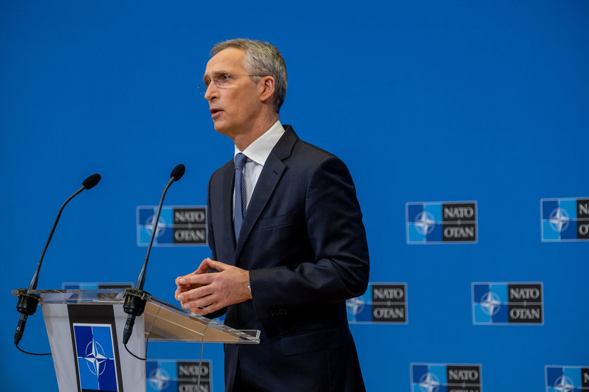 HANDOUT - 24 March 2021, Belgium, Brussels: NATO Secretary General Jens Stoltenberg holds a press conference following the NATO Foreign Affairs Ministers' meetings. Photo: F.Garrido-Ramirez/NATO/dpa - ATTENTION: editorial use only and only if the credit mentioned above is referenced in full