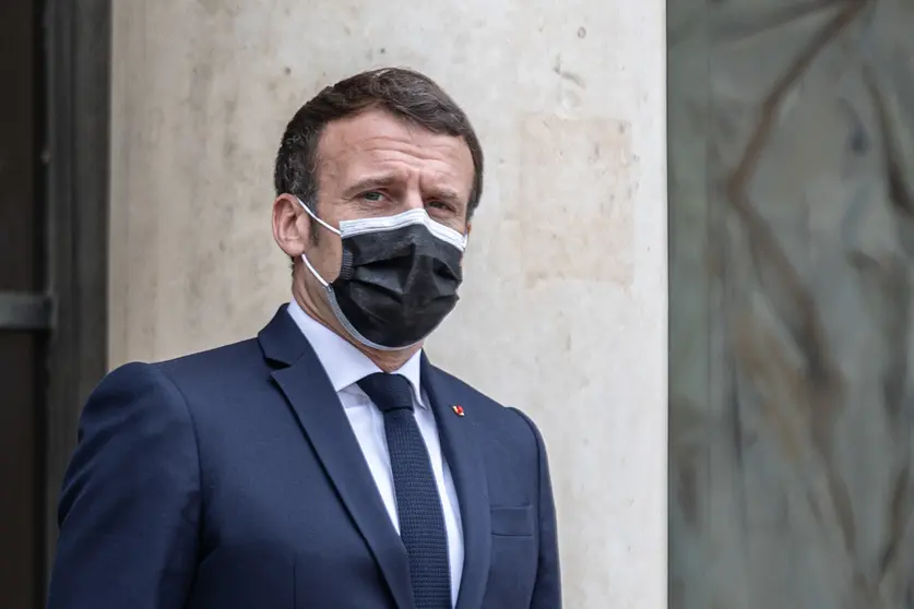 22 March 2021, France, Paris: French President Emmanuel Macron awaits the arrival of the Albanian Prime Minister Edi Rama ​prior to a meeting at the Elysee Palace. Photo: Sadak Souici/Le Pictorium Agency via ZUMA/dpa