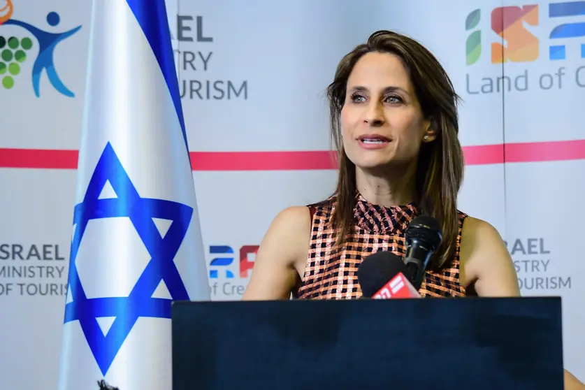 HANDOUT - 27 April 2021, Israel, Tel Aviv: Israeli Minister of Tourism Orit Farkash-Hacohen speaks during a press conference. Tourists vaccinated against coronavirus (Covid-19) can travel to Israel starting in July. Photo: Rafi Ben-Hakoun/GPO/dpa - ATTENTION: editorial use only and only if the credit mentioned above is referenced in full