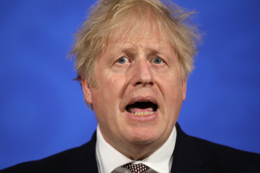 10 May 2021, United Kingdom, London: UK Prime Minister Boris Johnson speaks during a press conference in Downing Street to give updates on the the relaxing of coronavirus Covid-19 restrictions. Photo: Dan Kitwood/PA Wire/dpa
