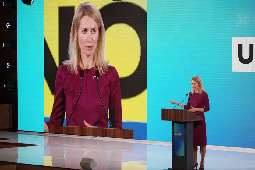 19 May 2021, Ukraine, Kiev: Prime Minister of Estonia Kaja Kallas speaks during Ukraine 30 Digita lization Forum. Photo: -/Ukrinform/dpa