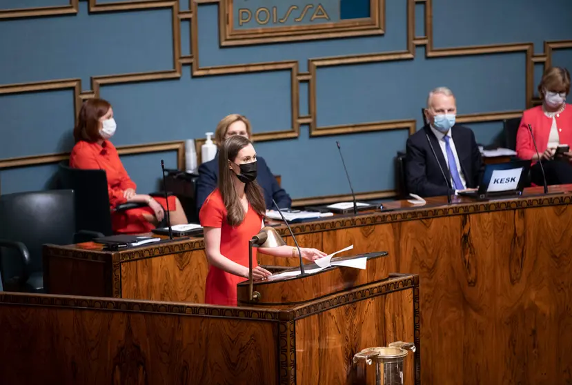 Prime Minister Sanna Marin speaking before Parliament. Photo: Hanne Salonen/Eduskunta.