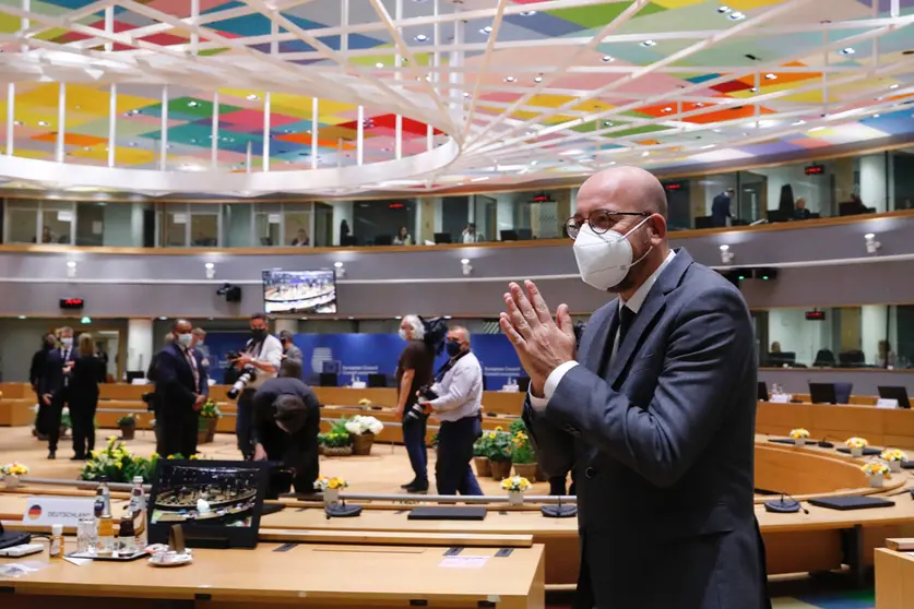 HANDOUT - 24 May 2021, Belgium, Brussels: European Council President Charles Michel attends a special EU summit. Photo: Dario Pignatelli/EU Council/dpa - ATTENTION: editorial use only and only if the credit mentioned above is referenced in full